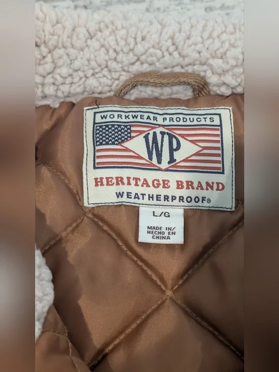 Weatherproof Quilted Vest with Sherpa Collar in Tan and Cream Size L - Picture 3 of 14